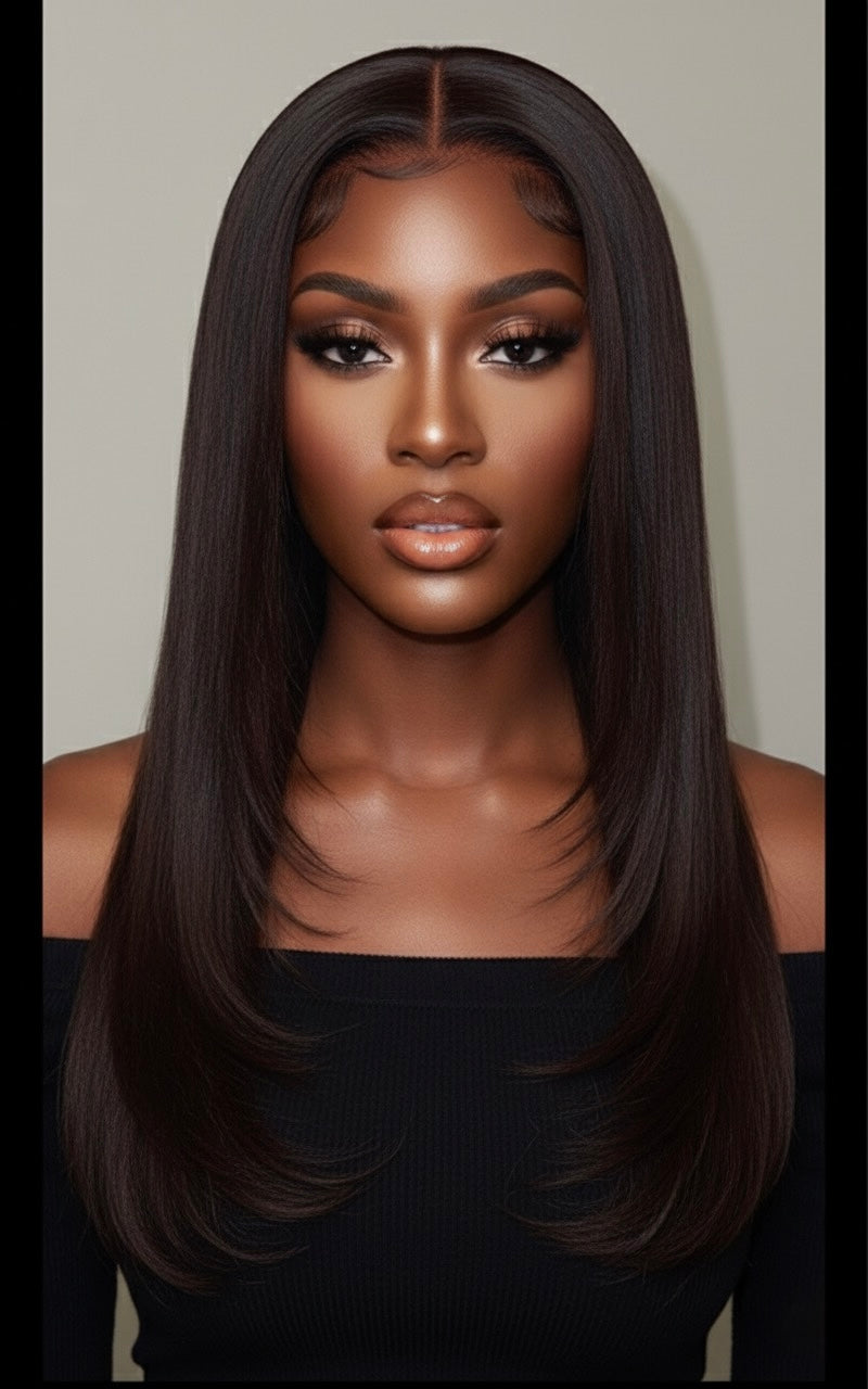 Perruque glueless lisse marron en cheveux vierges humains LILIANE HD lace – Prête à porter